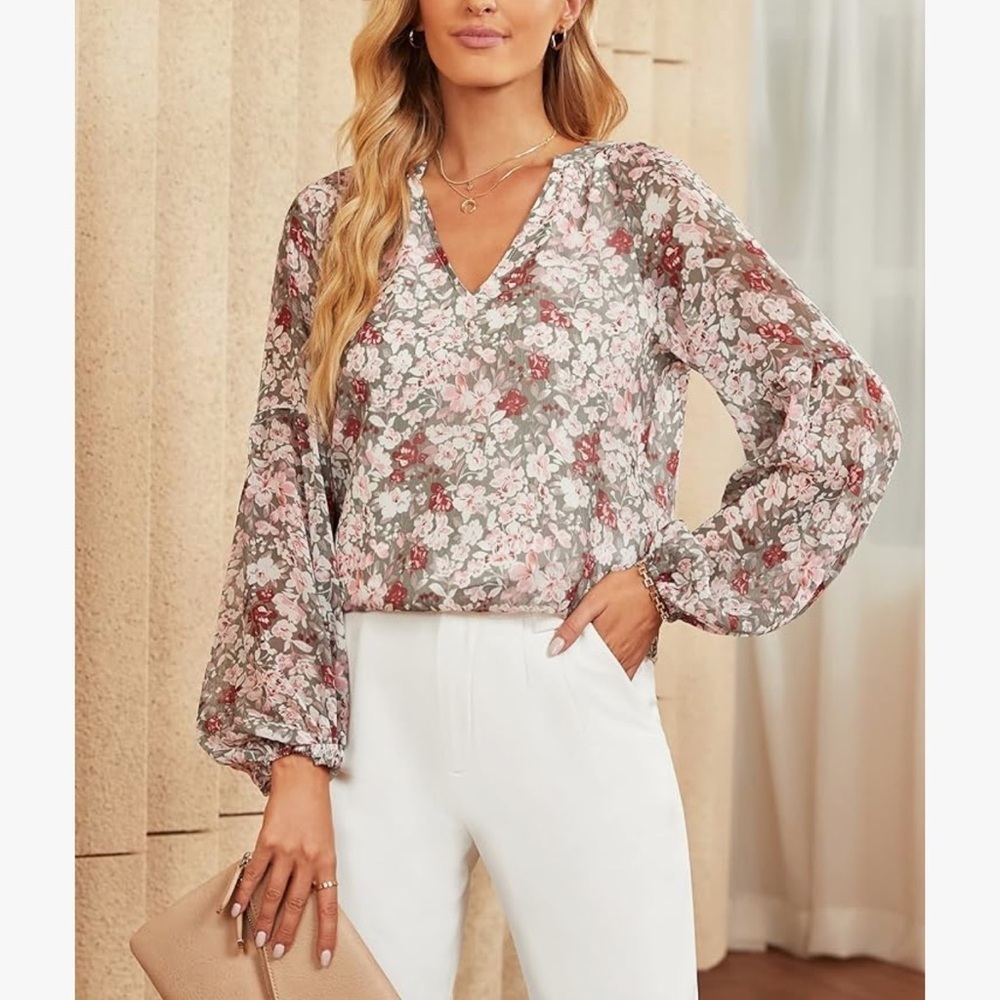 Womens Long Sleeve Boho Casual Floral Dressy Blouse Top - Picture 2 of 14